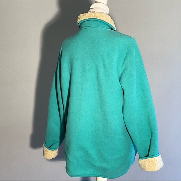 Denim & Co Turquoise Fleece Jacket Sherpa Collar Cozy Casual Button Front - Picture 10 of 16